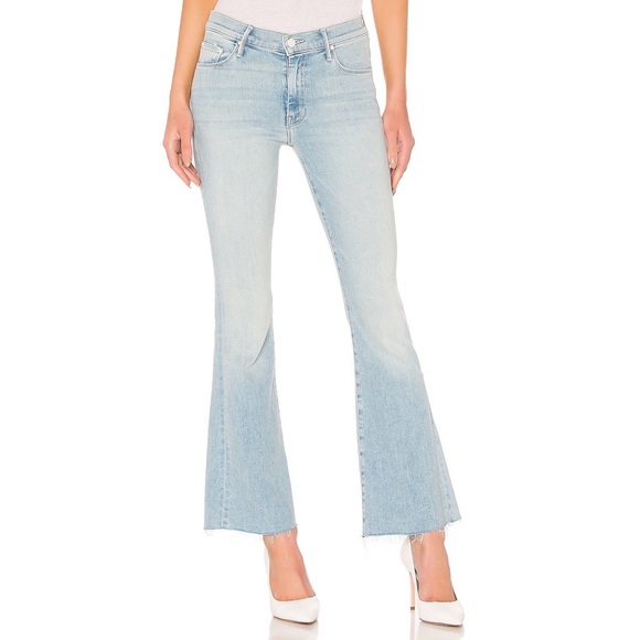 Mother The Weekender Fray Mid-Rise Flare Jeans in Swimming Pool Sunday - Picture 1 of 12